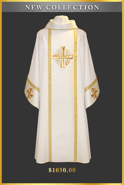 Front side of "ref # 20-2894" White Monastic vestment, from Chagall Design Limited's Monastic vestments collection.