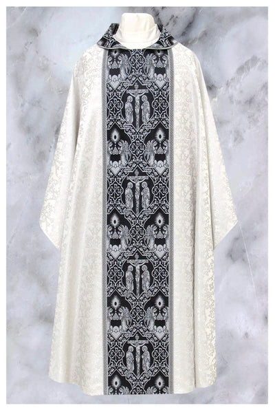 Front side of "ref # 20-2481" Silver & Black Gothic vestment, from Chagall Design Limited's Gothic vestments collection.