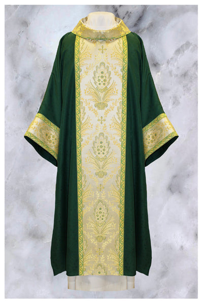 Front side of "ref # 20-2589" Green Dalmatic vestment, from Chagall Design Limited's Deacon Dalmatics collection.