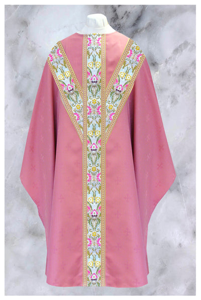 Front side of "ref # 20-2644" Rose Gothic vestment, from Chagall Design Limited's Gothic vestments collection.