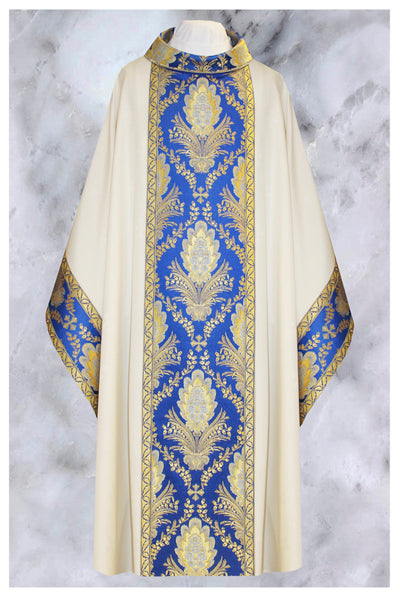 Front side of "ref # 20-2589" Blue/Gold Monastic vestment, from Chagall Design Limited's Monastics collection.