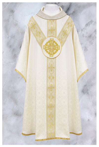Front side of "ref # 21-0201" Off-White Gothic vestment, from Chagall Design Limited's Gothics collection.